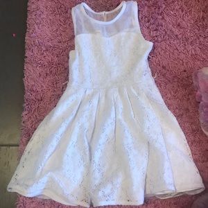 White party dress with brown braid belt